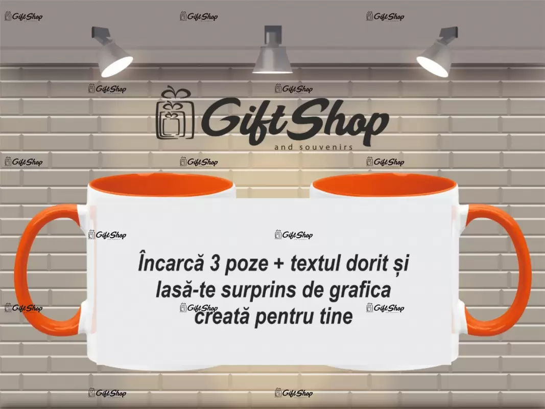 X cana personalizata din ceramica  interior si maner portocaliu