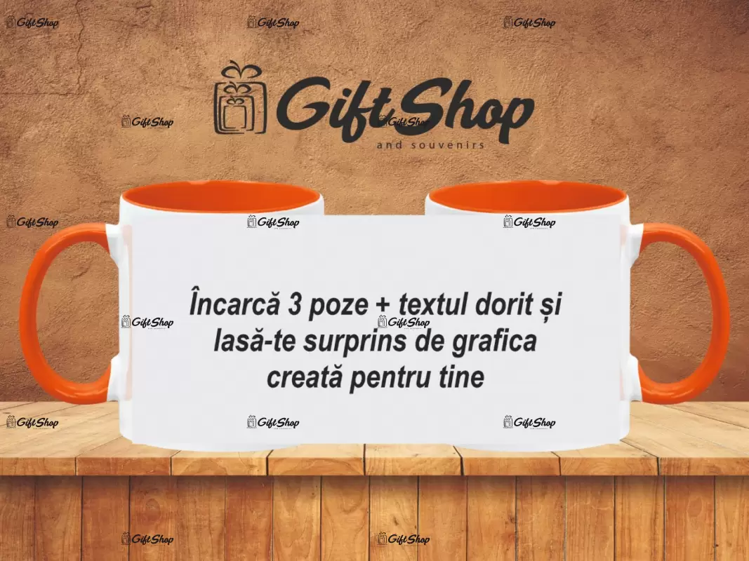 X cana personalizata din ceramica  interior si maner portocaliu
