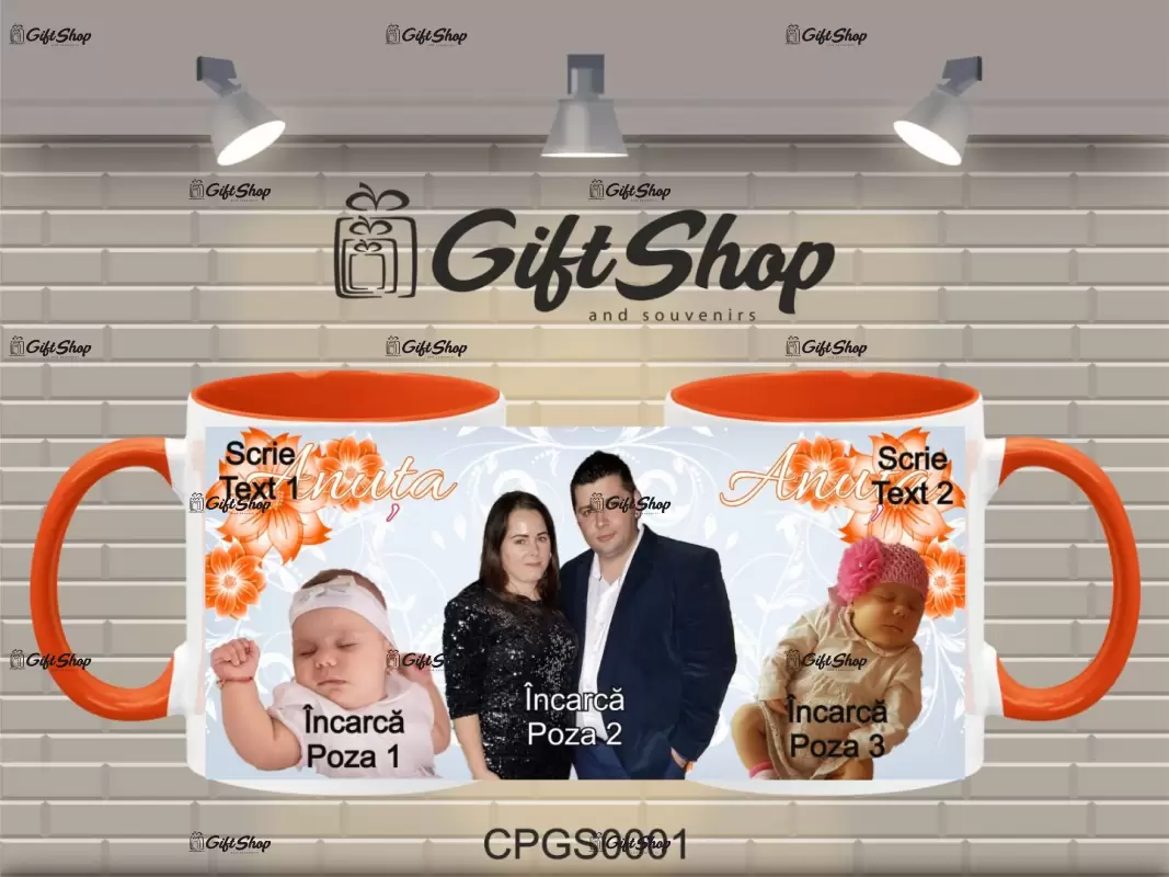 Cana personalizata cu 3 poze si doua texte a