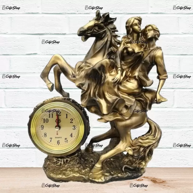 Statueta cu ceas cuplu calare, din rasina model 477c