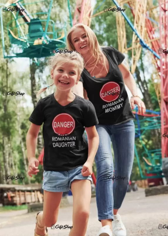 Danger romanian mommy and daughter, set 2 tricouri cu mesaje