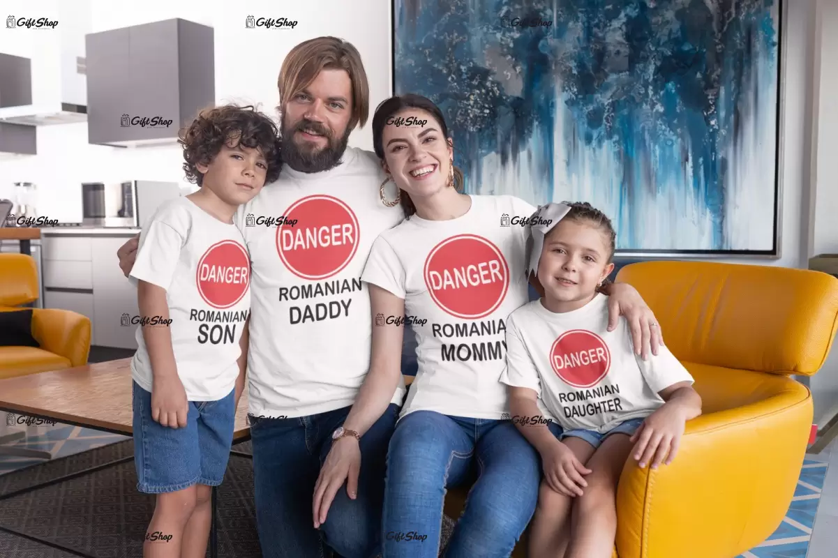 Danger romanian family, set 4 tricouri cu mesaje