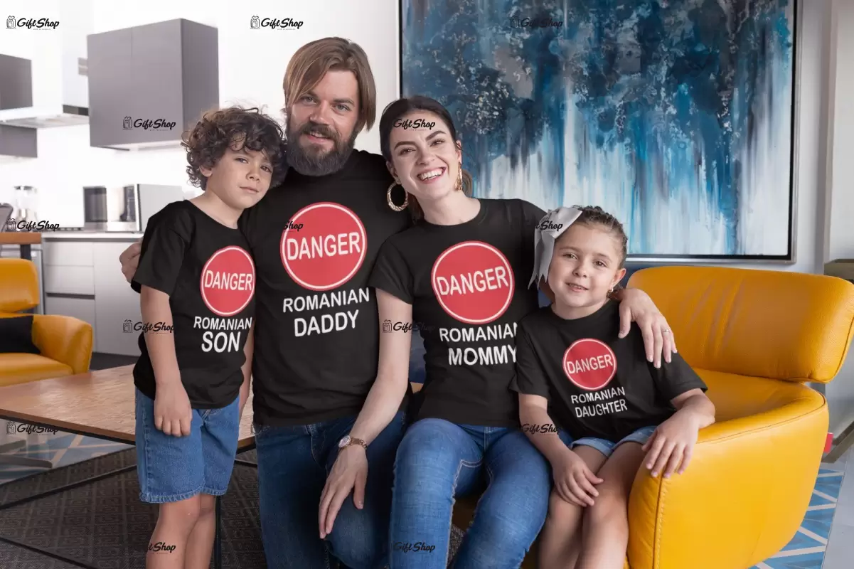 Danger romanian family, set 4 tricouri cu mesaje