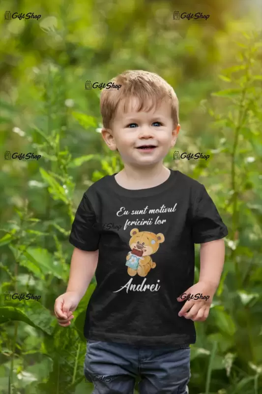 Eu sunt motivul fericirii lor, ( se adauga numele pentru grafica ), tricou cu mesaj
