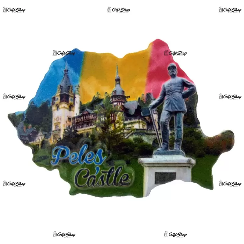 Magnet din rasina  in forma de harta cu castelul peles