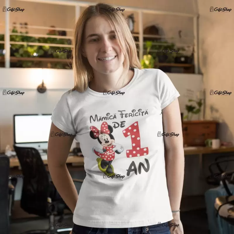 Mamica fericita de 1 an minnie mouse, ( se adauga anul pentru grafica ) , tricou cu mesaj