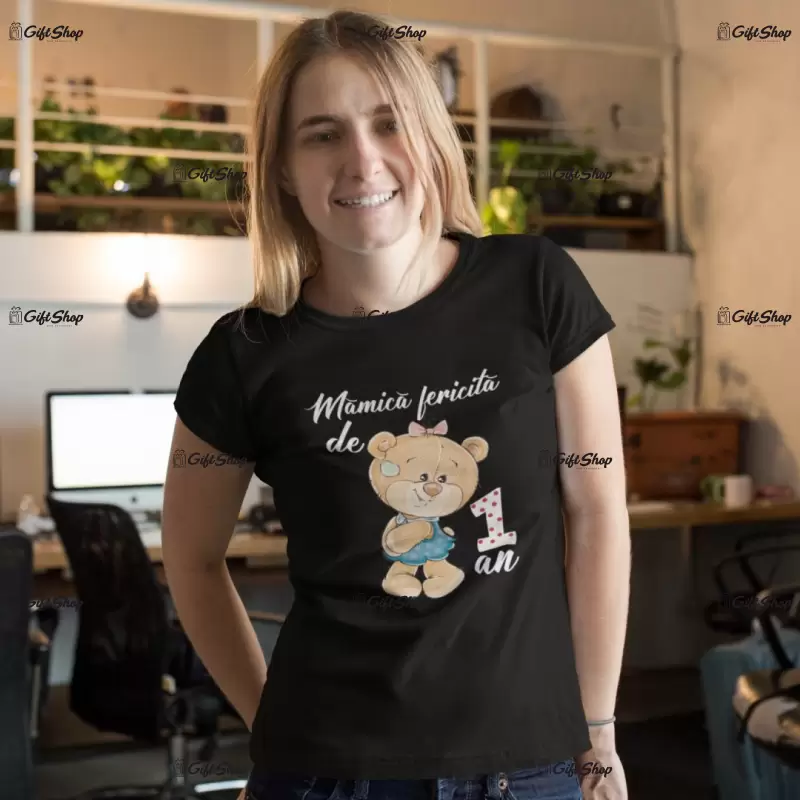Mamica fericita de 1 an, ( se adauga anul pentru grafica ), tricou cu mesaj