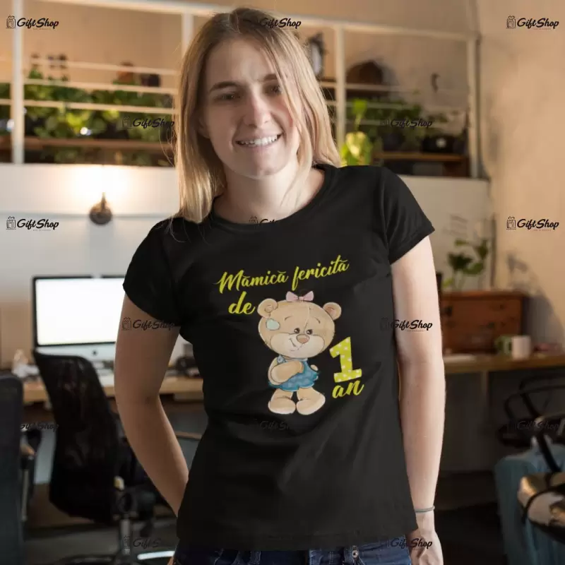 Mamica fericita de 1 an, ( se adauga anul pentru grafica ), tricou cu mesaj