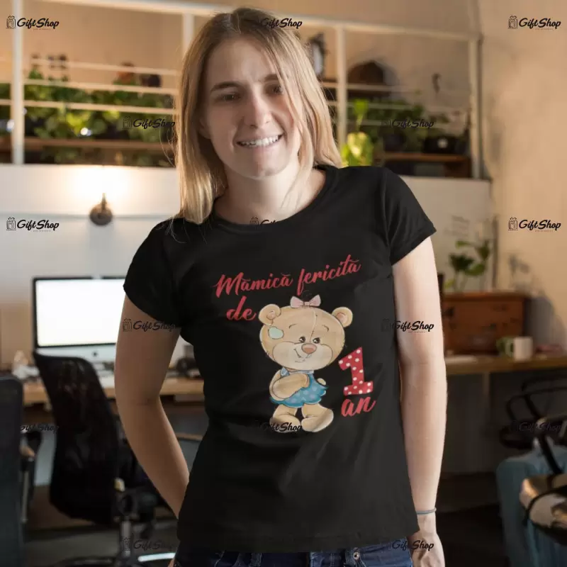 Mamica fericita de 1 an, ( se adauga anul pentru grafica ), tricou cu mesaj