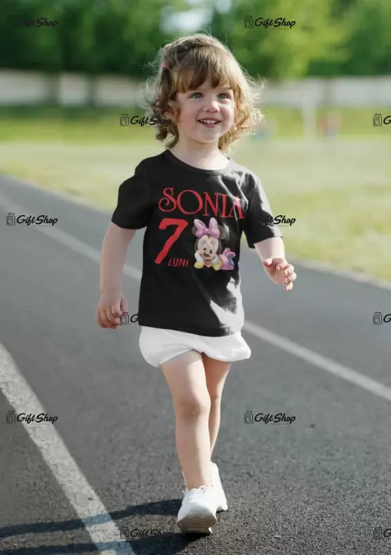 Minnie mouse 7 luni, se poate schimba numele si varsta, tricou cu mesaj