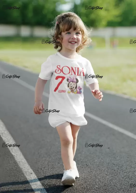 Minnie mouse 7 luni, se poate schimba numele si varsta, tricou cu mesaj