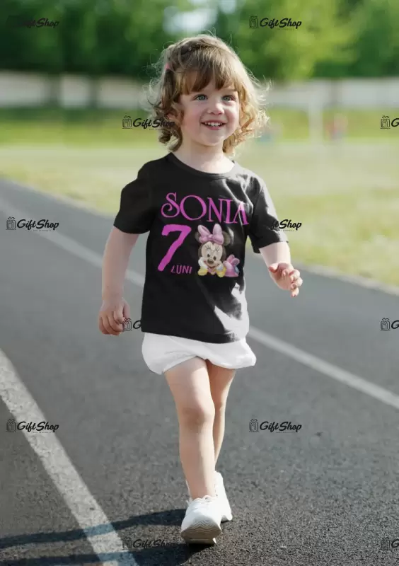 Minnie mouse 7 luni, se poate schimba numele si varsta, tricou cu mesaj