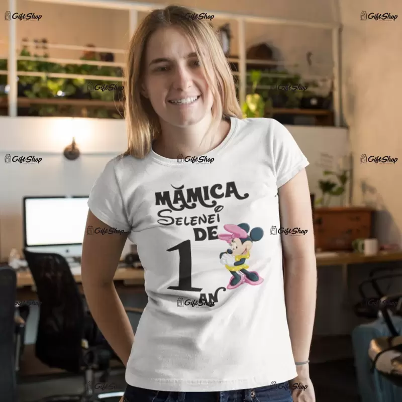 Mamica de 1 an minnie mouse, ( se adauga anul si numele pentru grafica ), tricou cu mesaj