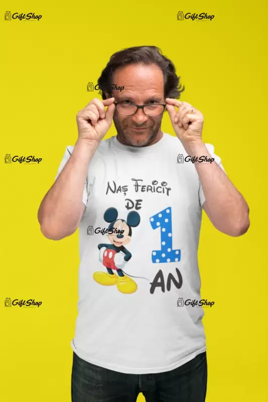Nas fericit de 1 an mickey mouse, ( se adauga anul pentru grafica ), tricou cu mesaj
