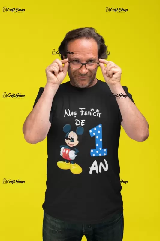 Nas fericit de 1 an mickey mouse, ( se adauga anul pentru grafica ), tricou cu mesaj