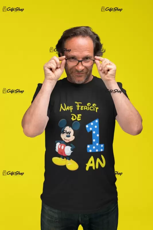 Nas fericit de 1 an mickey mouse, ( se adauga anul pentru grafica ), tricou cu mesaj