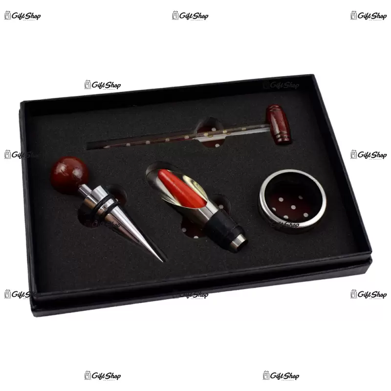 Set 4 accesorii pentru sticla de vin in cutie