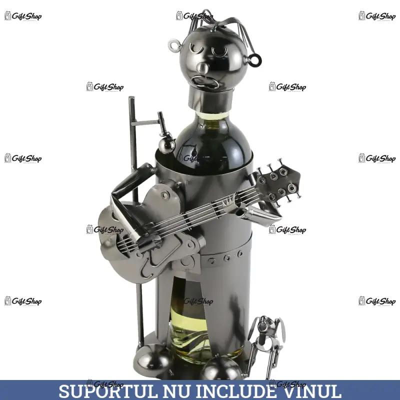 Chitarist cu caine, suport din metal pentru sticla de vin