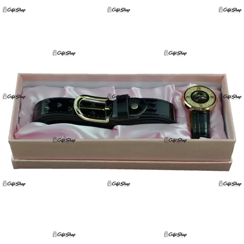 Set cadou femei, ceas si curea, black