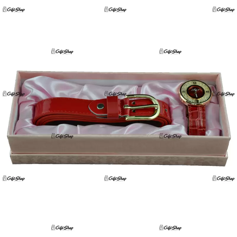 Set cadou femei, ceas si curea, red