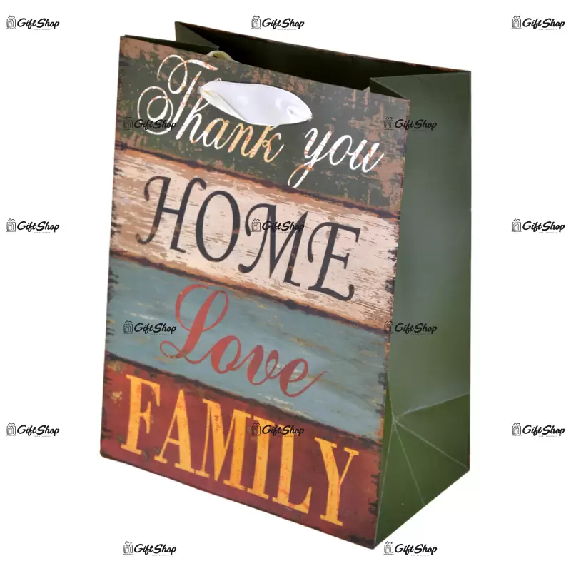 Punga pentru cadou realizata din hartie laminata – Thank You. Home. Love. Family small