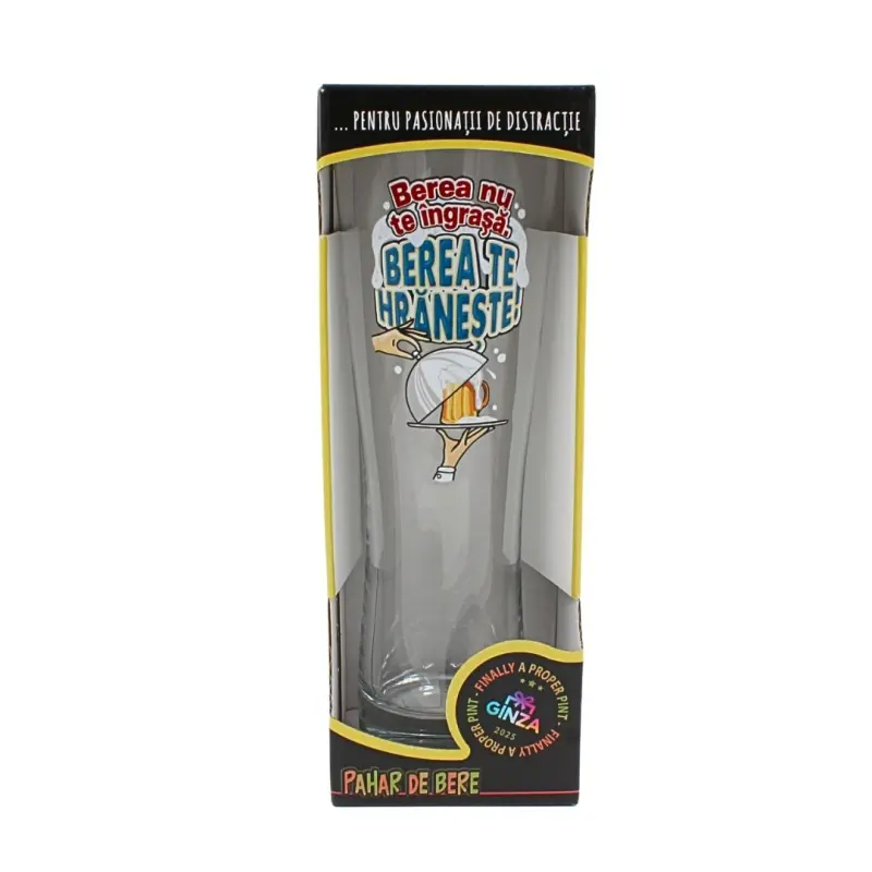 Berea nu te ingrasa berea te hraneste, pahar bere cu mesaj