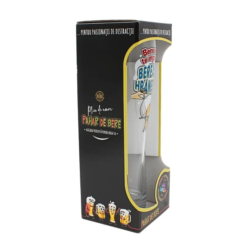 Berea nu te ingrasa berea te hraneste, pahar bere cu mesaj