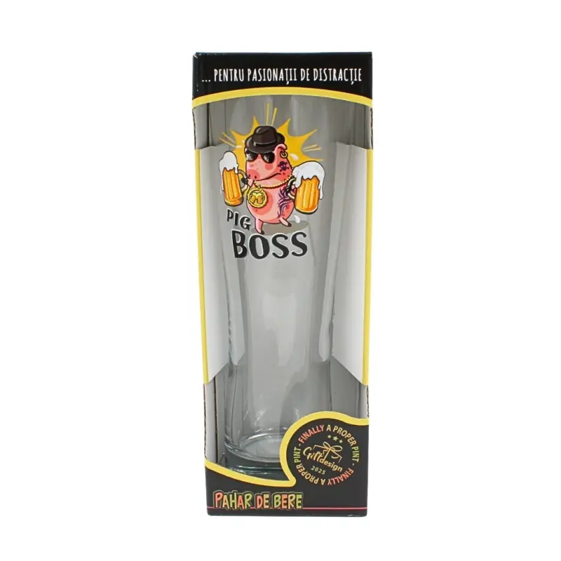 Pig boss, pahar bere cu mesaj