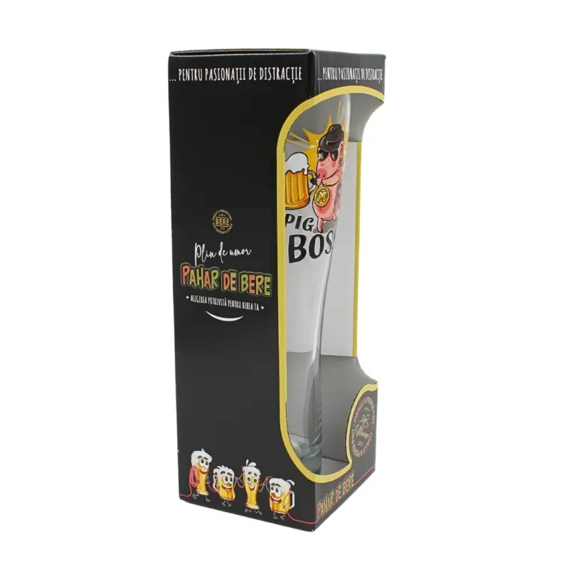 Pig boss, pahar bere cu mesaj