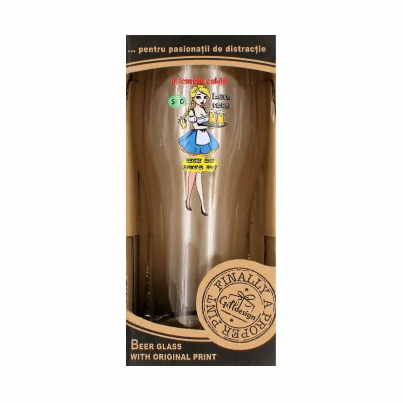 O femeie calda o bere rece, pahar bere cu mesaj, 400 ml