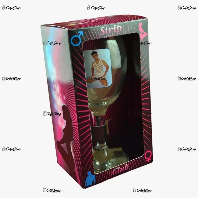 Pahar de vin cu imagine de barbat termic in cutie decorativa d
