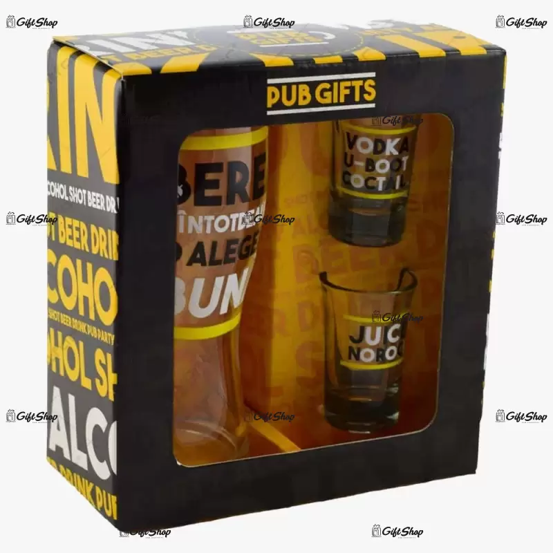 Set 3 pahare realizate din sticla in cutie decorativa – u-boot coctail