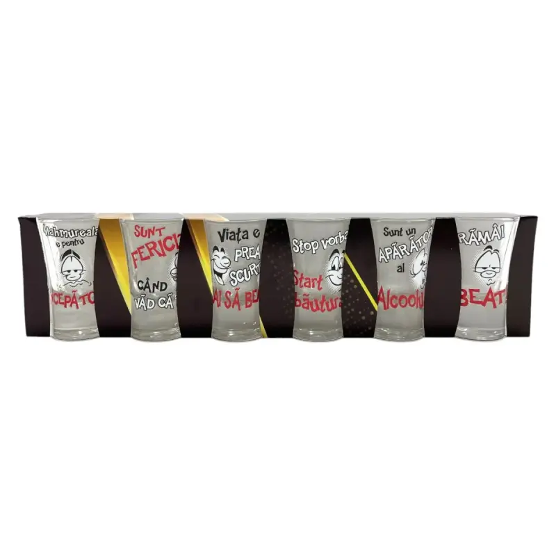 Viata e prea scurta, set 6 pahare pentru tarie, model 2