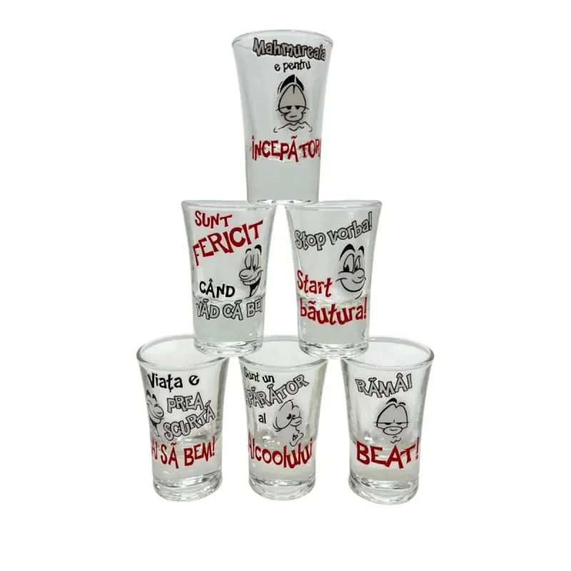 Viata e prea scurta, set 6 pahare pentru tarie, model 2