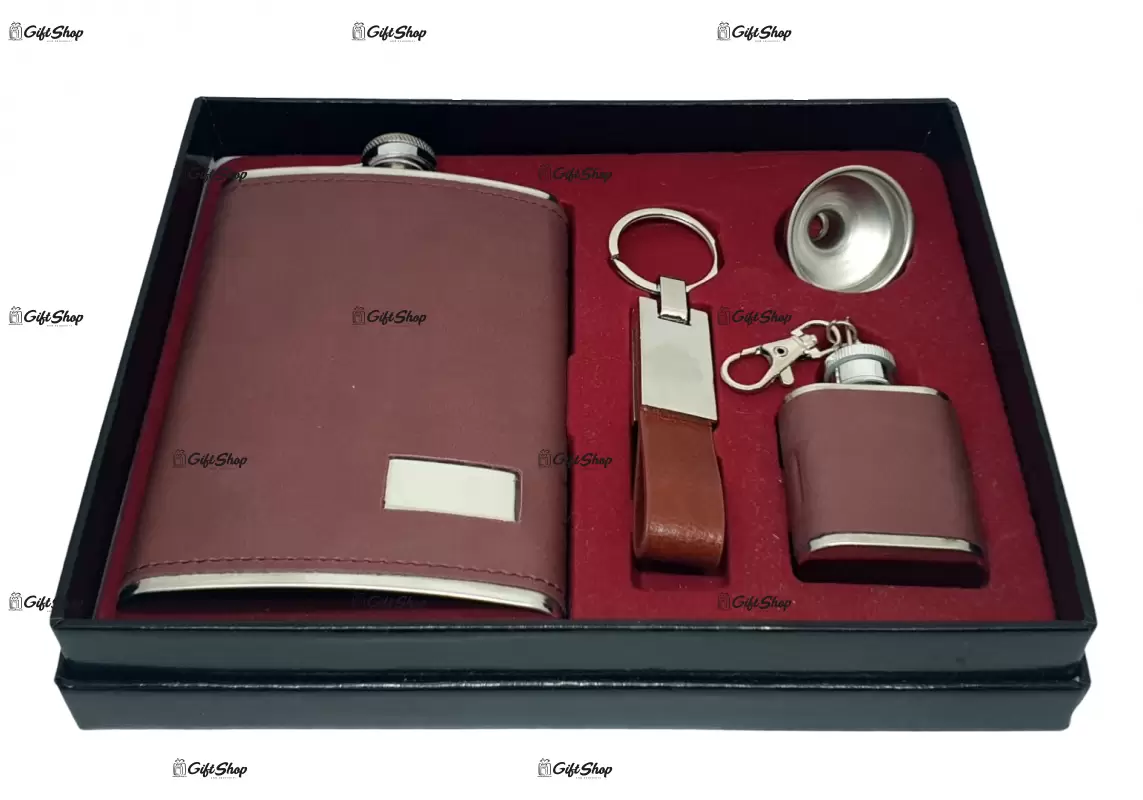 Set cadou 4 piese cu plosca brown