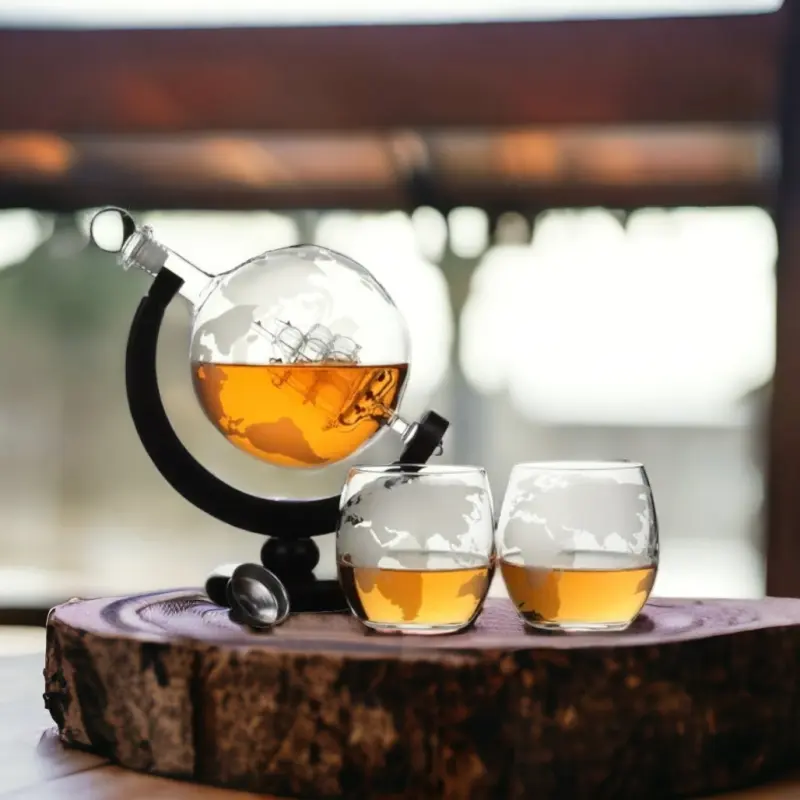 Sticla glob pamantesc, cu 2 pahare