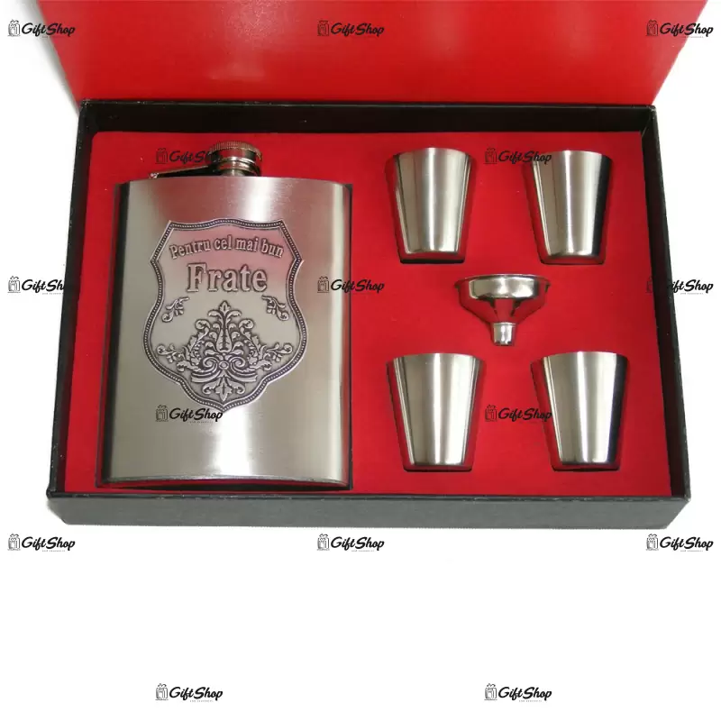 Pentru cel mai bun frate, set plosca cu 4 pahare inox
