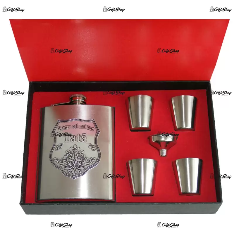 Pentru cel mai bun tata, set plosca cu 4 pahare inox