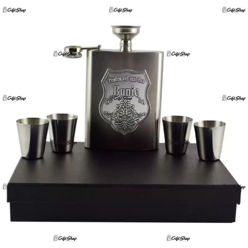 Pentru cel mai bun bunic, set plosca cu pahare inox