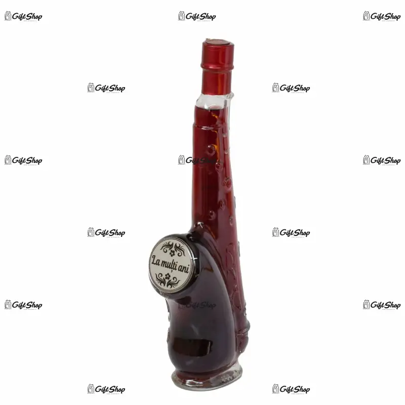 .la multi ani, sticla cu vin in forma saxofon, cu mesaj