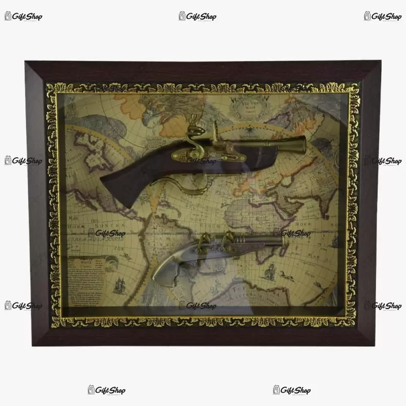 Tablou decorativ cu doua arme realizate din lemn si metal – design vintage