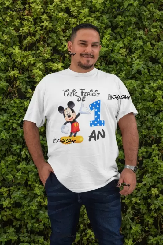 Tatic fericit de 1 an mickey mouse, ( se adauga anul pentru grafica ), tricou cu mesaj