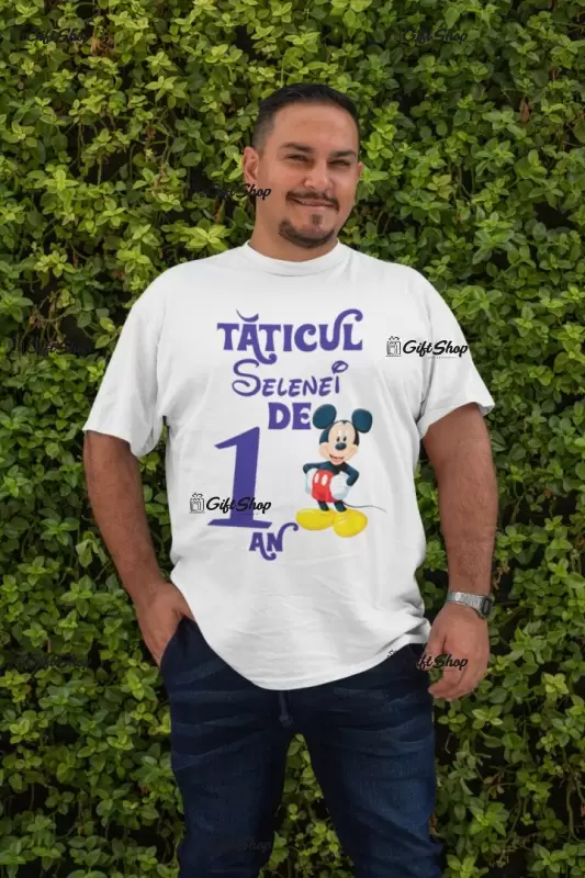 Taticul de 1 an mickey mouse, ( se adauga anul si numele pentru grafica ), tricou cu mesaj
