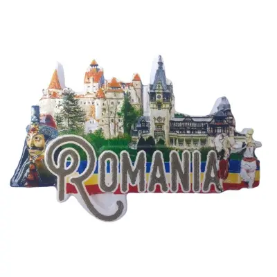 Castelele bran si peles, vlad tepes si dansatori in costume traditionale, magnet ceramica, model 125d