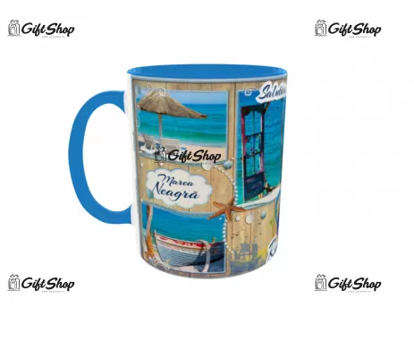 Cana personalizata gift shop, salutari de pe litoral, model 1, din ceramica, 330ml
