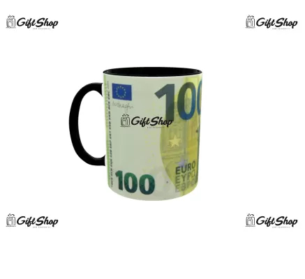 Cana neagra gift shop personalizata cu mesaj, 100 euro, model 2, din ceramica, 330ml