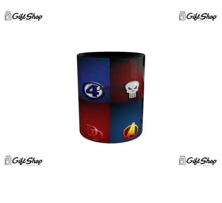 Cana neagra gift shop personalizata cu mesaj, logo avengers, model 2, din ceramica, 330ml