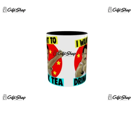 Cana neagra gift shop personalizata cu mesaj, I want to drink tea, din ceramica, 330ml