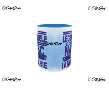 Cana albastra gift shop personalizata cu mesaj, legendele se nasc in ianuarie, din ceramica, 330ml