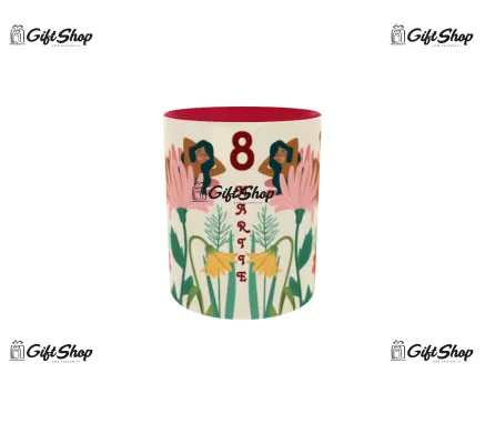 Cana rosie gift shop personalizata cu mesaj, 8 martie, model 1, din ceramica, 330ml